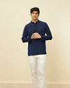 Navy Blue Embroidered Neckline Short Kurta